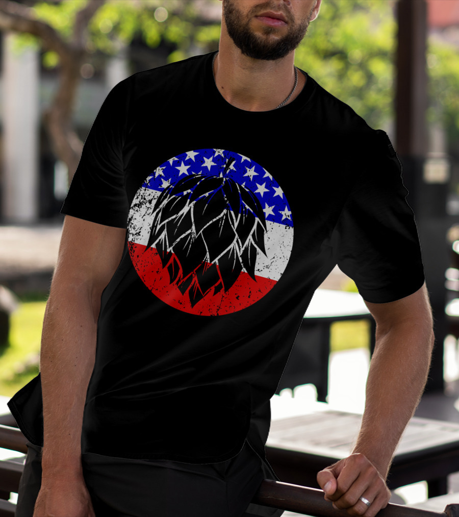 Hops Style Craft Beer American Flag Circle T-Shirt