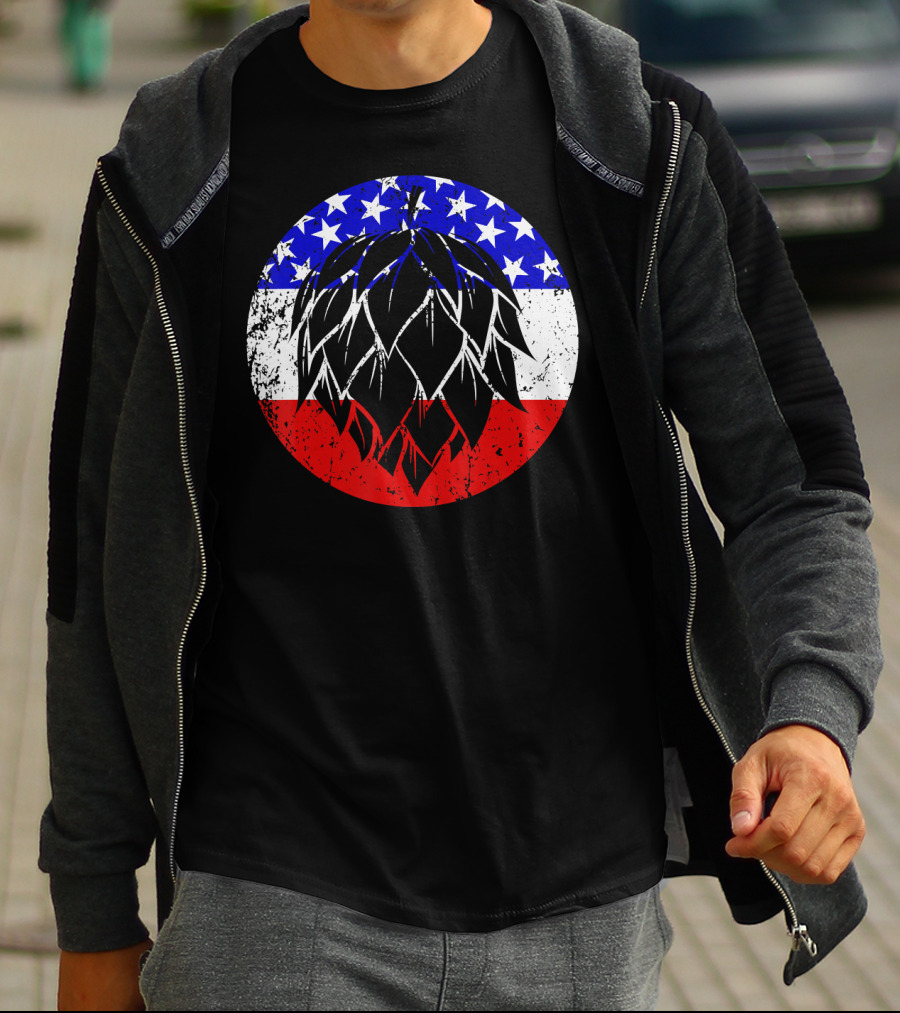 Hops Style Craft Beer American Flag Circle T-Shirt