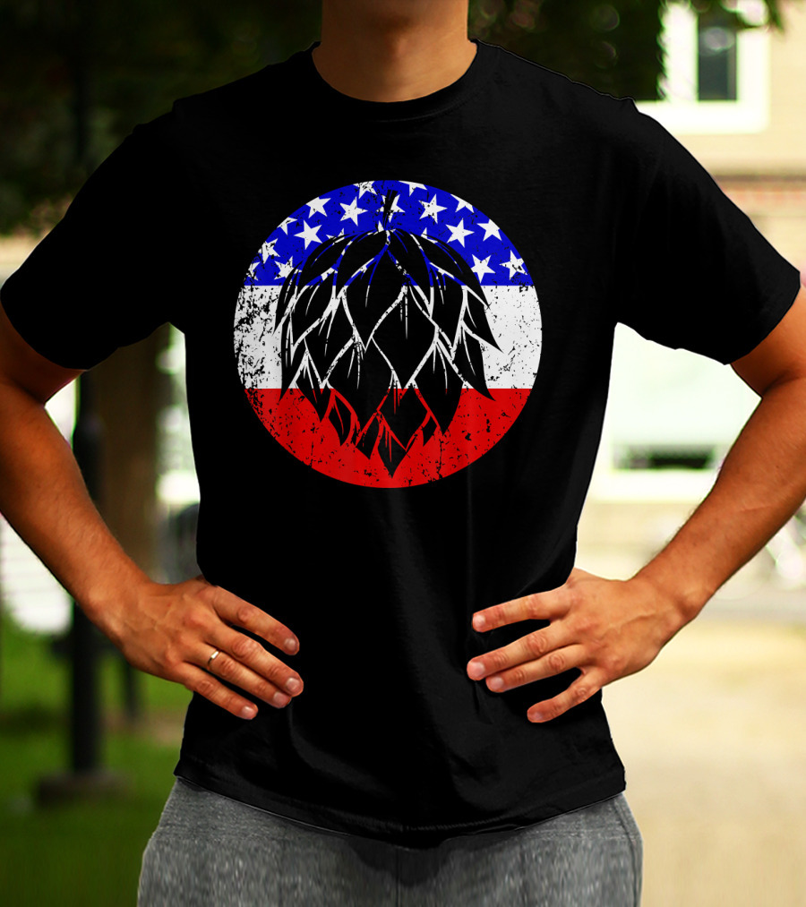 Hops Style Craft Beer American Flag Circle T-Shirt