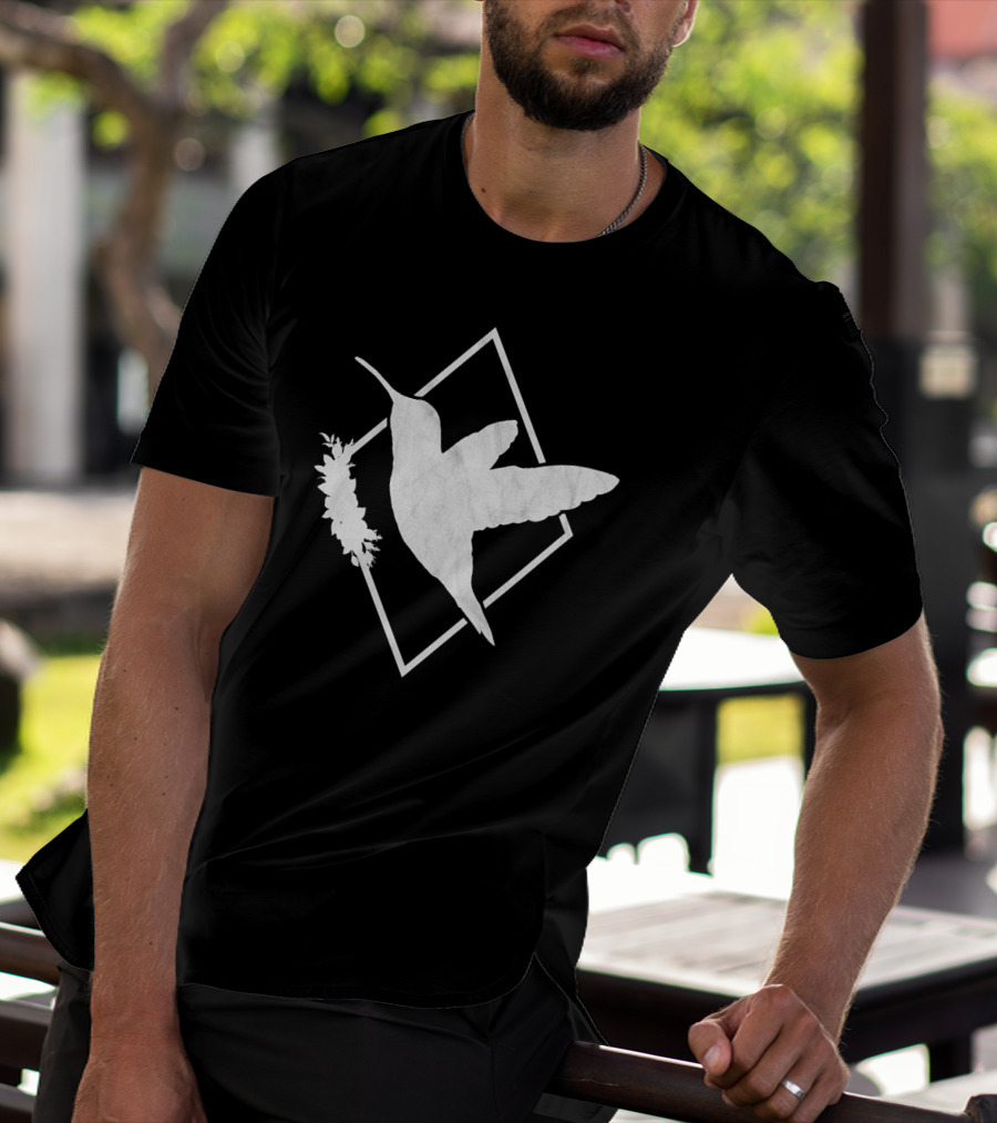 Humming Bird I Spirit Animal White Silhouette On Geometric T-Shirt