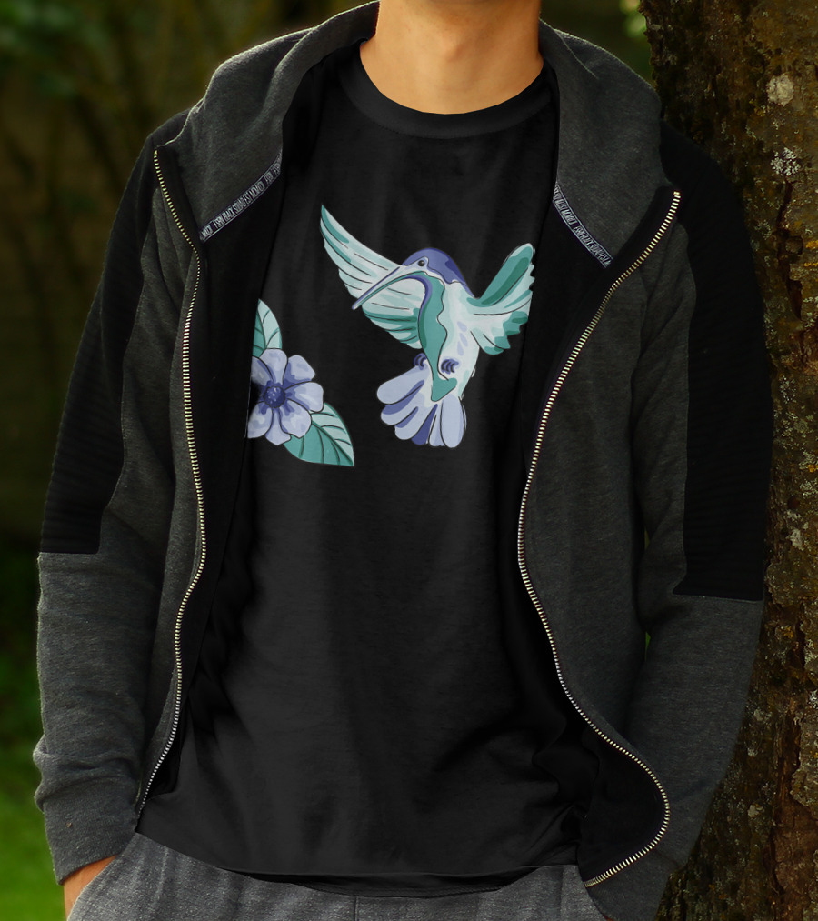 Humming Bird Flower Watercolor Aquarell Co T-Shirt