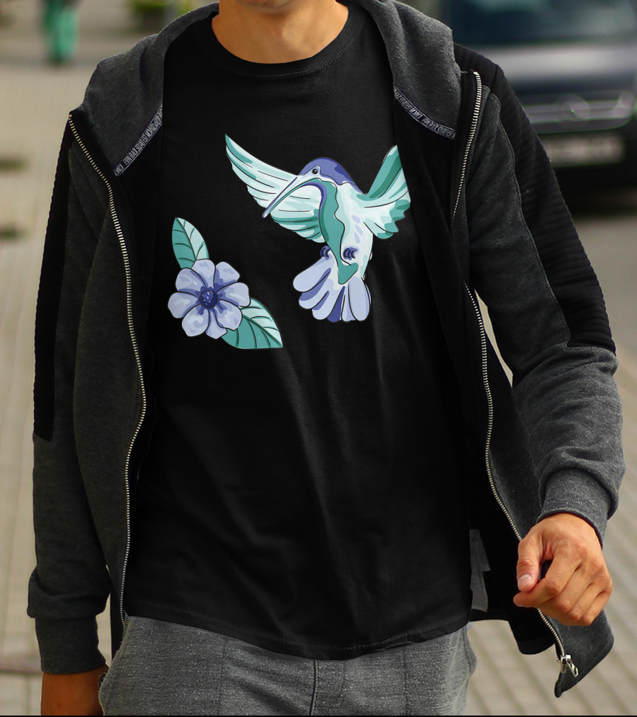 Humming Bird Flower Watercolor Aquarell Co T-Shirt