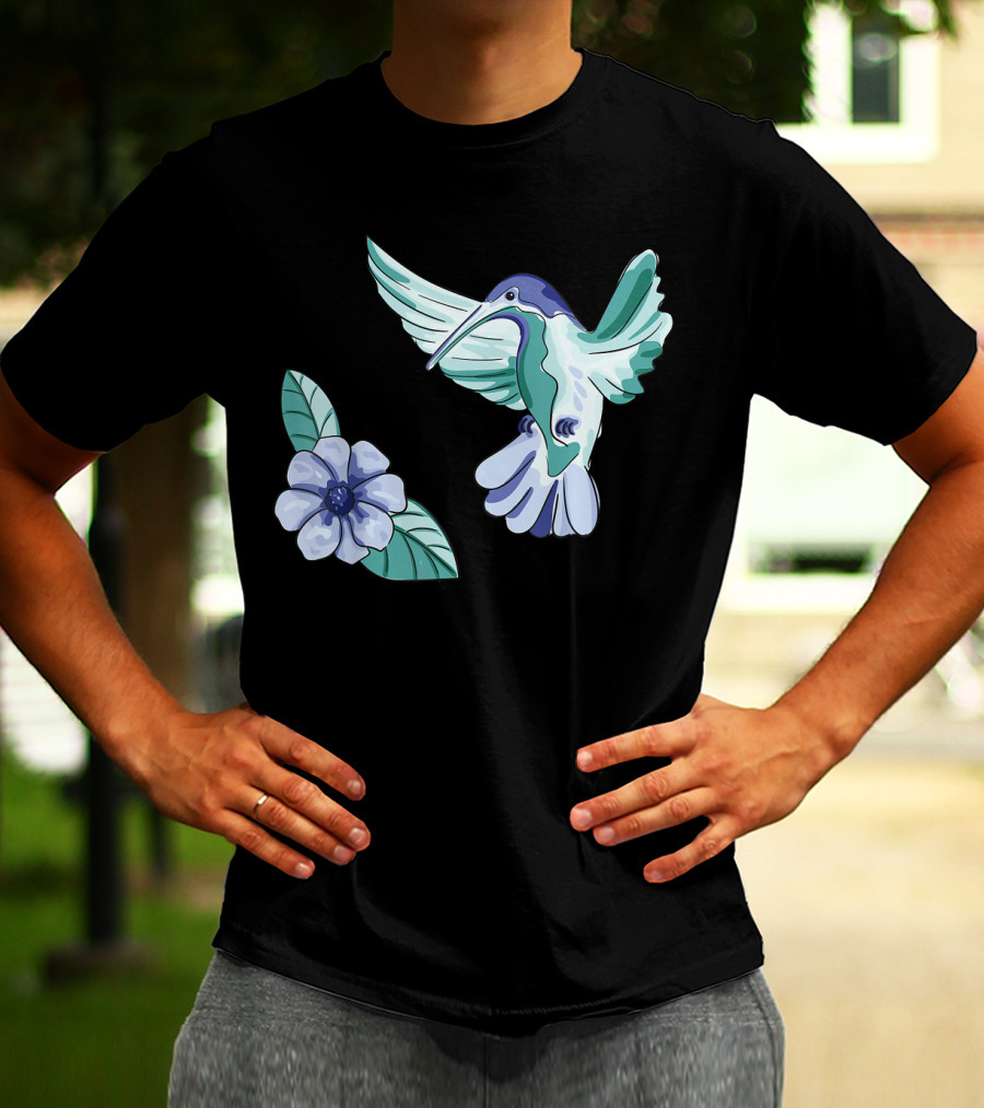 Humming Bird Flower Watercolor Aquarell Co T-Shirt