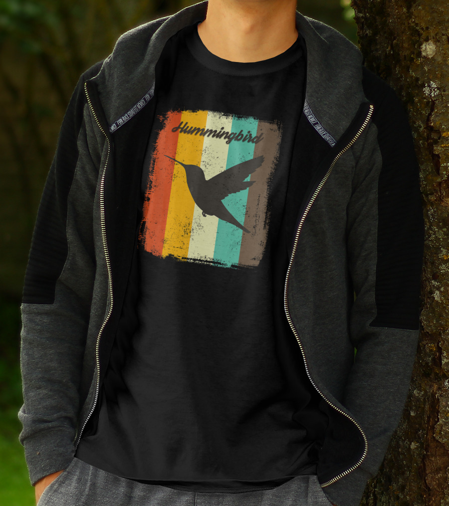 70s Vintage Hummingbird Silhouette Retro Stripes T-Shirt