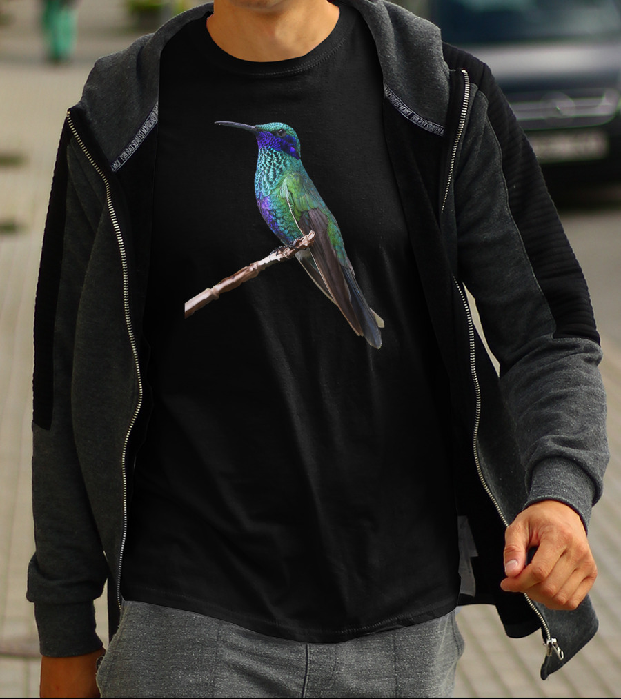 Hummingbird Bird Ornithology Vivid Green And Blue Perched Bird T-Shirt