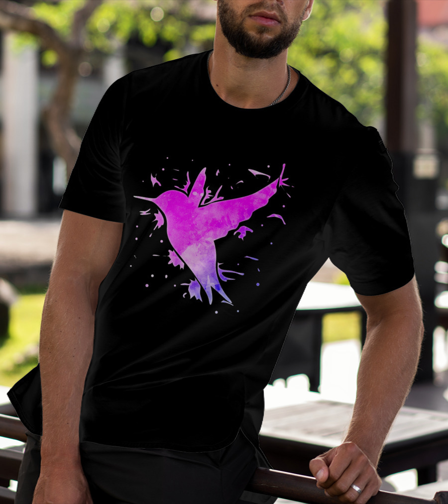 Hummingbird Watercolor Bird Ing In Flight Abstract T-Shirt