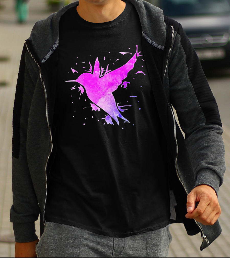 Hummingbird Watercolor Bird Ing In Flight Abstract T-Shirt