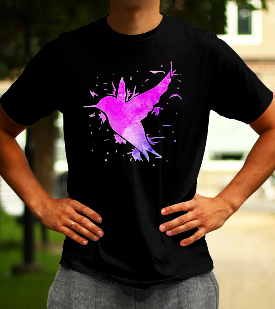 Hummingbird Watercolor Bird Ing In Flight Abstract T-Shirt