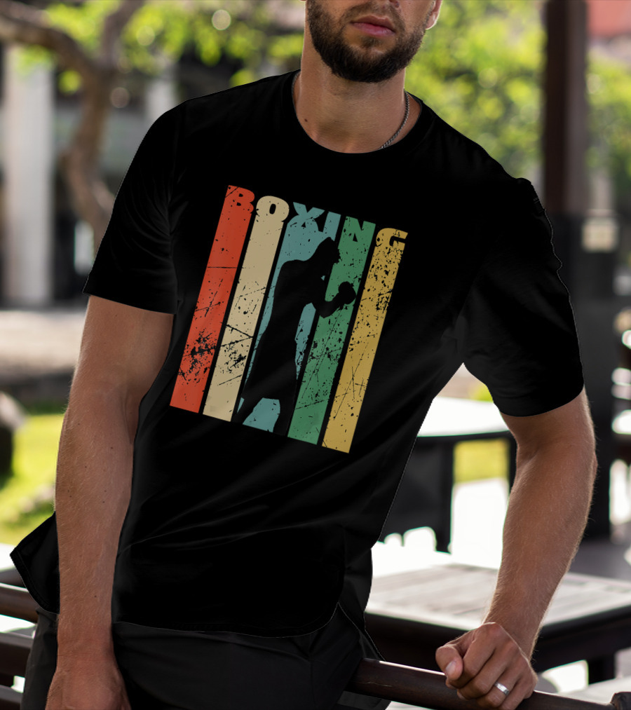 Boxing Vintage Distressed Silhouette Retro Stripes T-Shirt