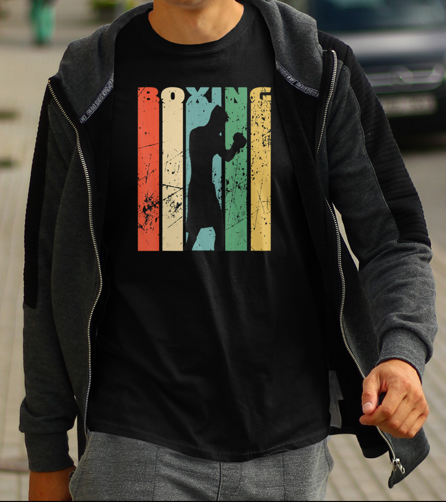 Boxing Vintage Distressed Silhouette Retro Stripes T-Shirt