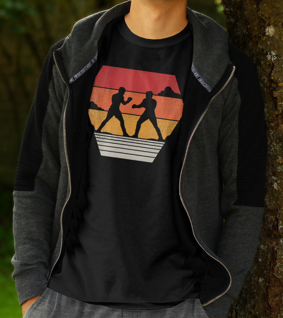 Boxing Vintage 80s Style Sunset Silhouette Retro Boxing Match T-Shirt