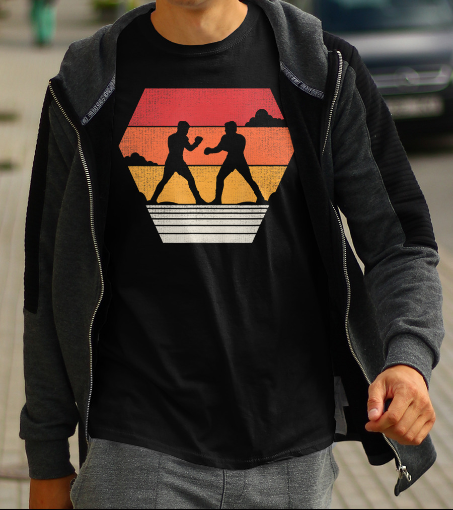 Boxing Vintage 80s Style Sunset Silhouette Retro Boxing Match T-Shirt