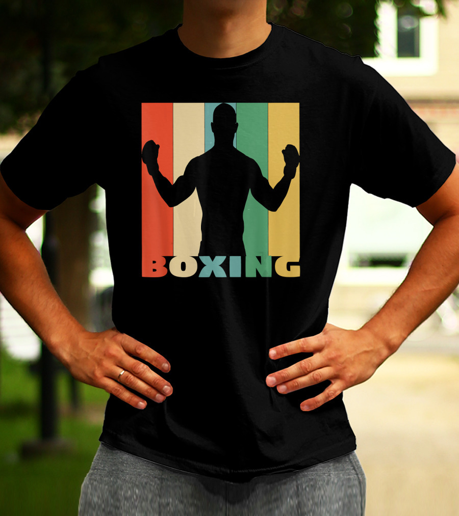 Boxing Silhouette Vintage Stripes For Boxer T-Shirt