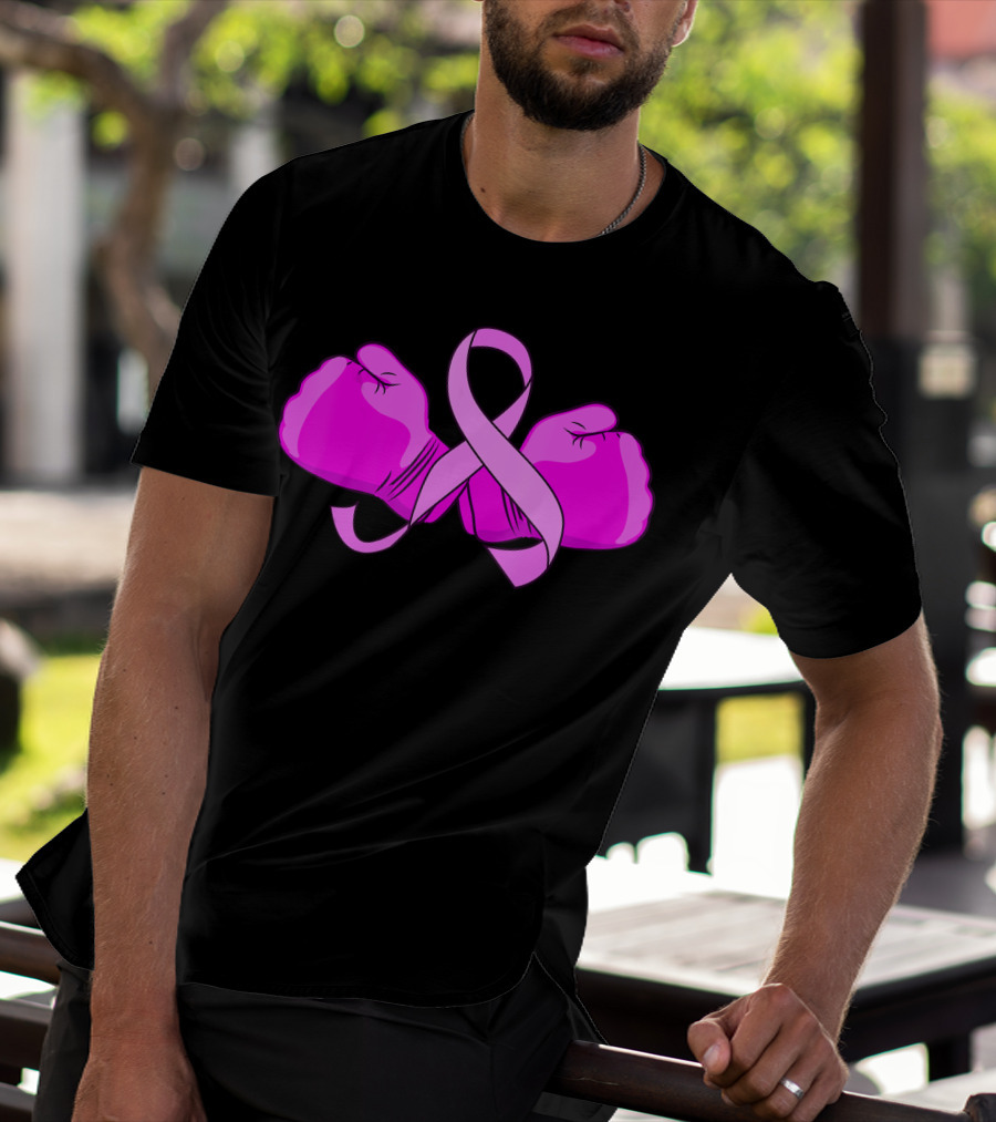 Breast Cancer Awareness Pink Ribbon Boxing Glove Fighter T-Shirt