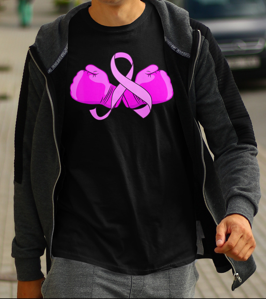 Breast Cancer Awareness Pink Ribbon Boxing Glove Fighter T-Shirt