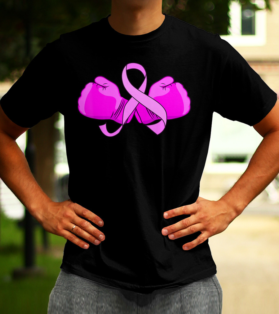 Breast Cancer Awareness Pink Ribbon Boxing Glove Fighter T-Shirt