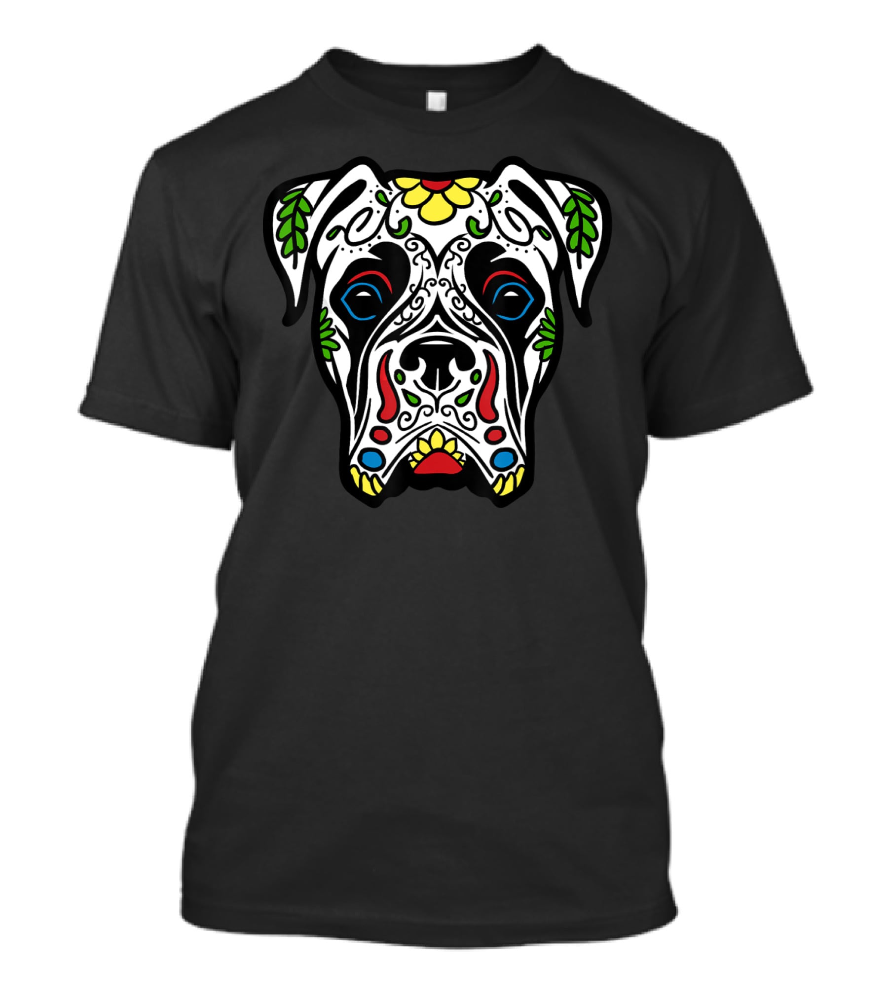 Boxer White Sugar Skull Dog Floral Mexican Día De Los Muertos T-Shirt