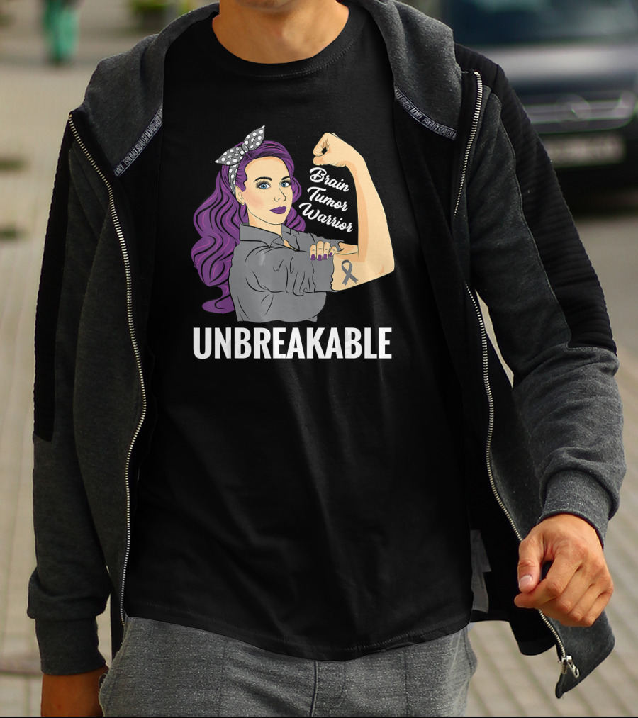 Brain Tumor Warrior Unbreakable Vintage Rosie The Riveter T-Shirt