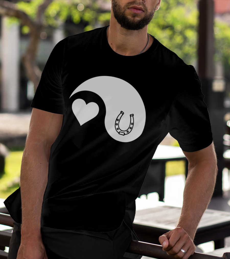 Yin Yang Heart Horseshoe Buddhism Equestrian Rider Equine T-Shirt