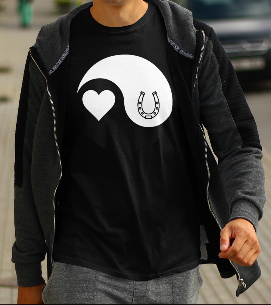 Yin Yang Heart Horseshoe Buddhism Equestrian Rider Equine T-Shirt