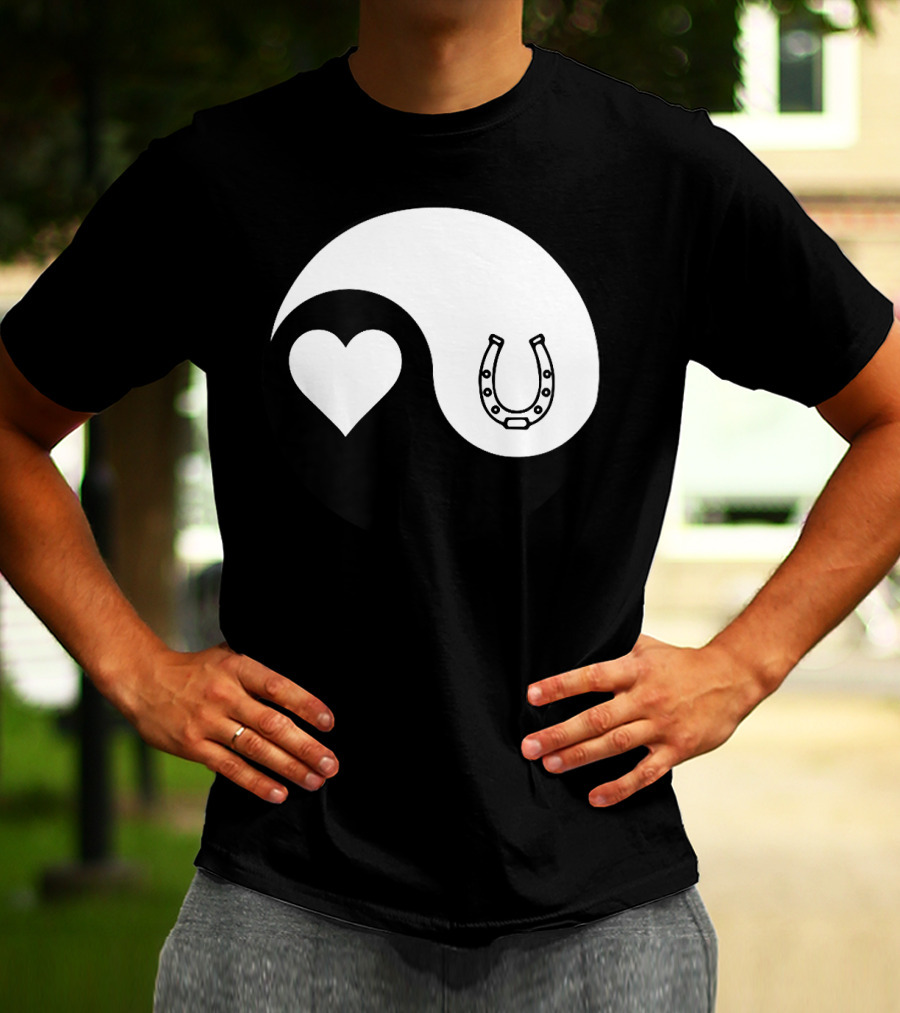Yin Yang Heart Horseshoe Buddhism Equestrian Rider Equine T-Shirt