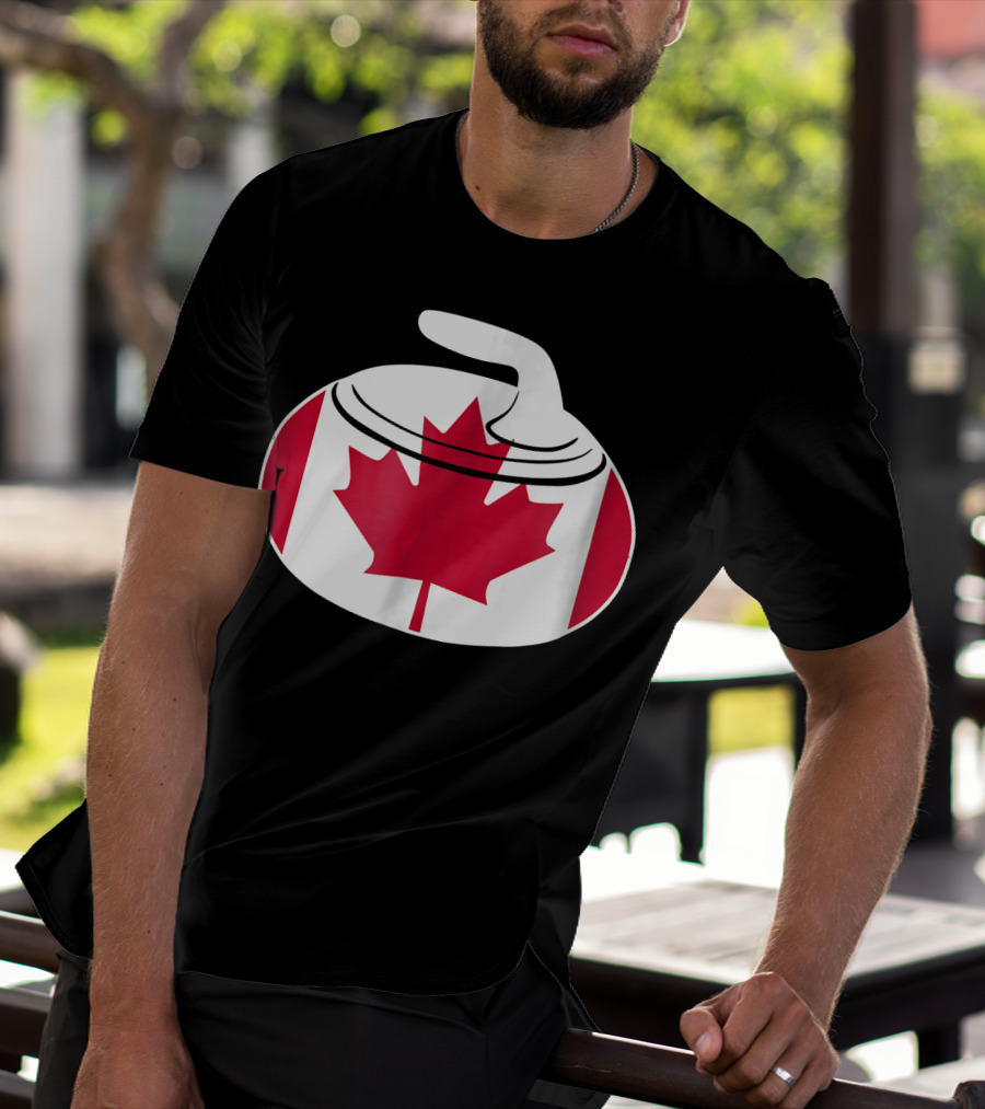 Canadian Curling Rock With Canada Flag Maple Leaf T-Shirt