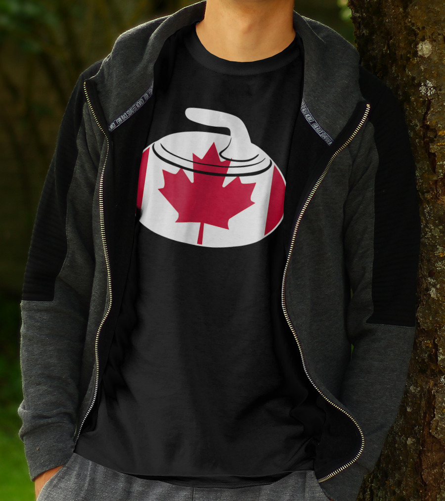 Canadian Curling Rock With Canada Flag Maple Leaf T-Shirt