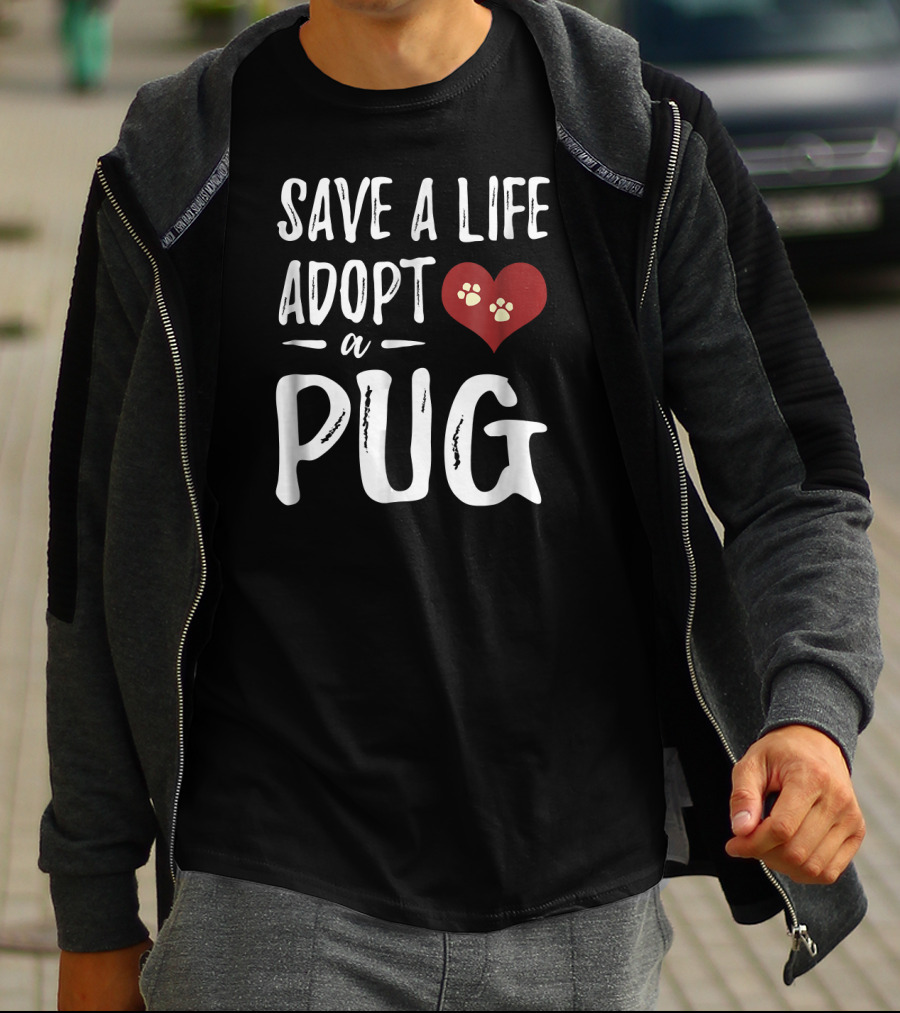 Save A Life Adopt A Pug Heart Paw Prints T-Shirt