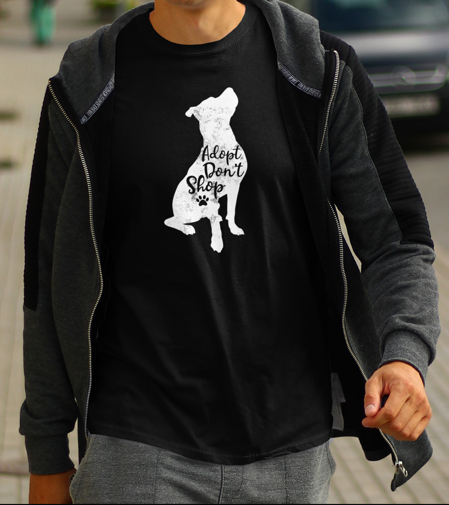 Adopt Don't Shop Rescue Pitbull Silhouette With Paw Prints T-Shirt