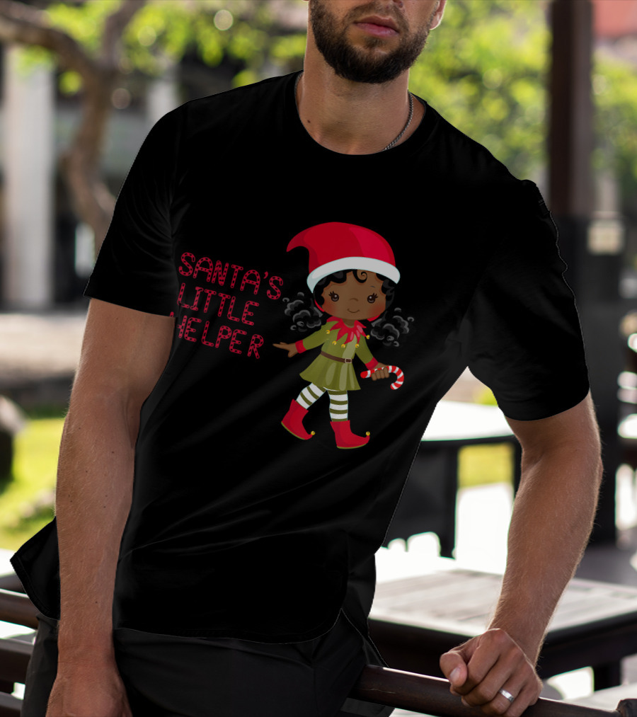 African American Girl Santa's Little Helper T-Shirt