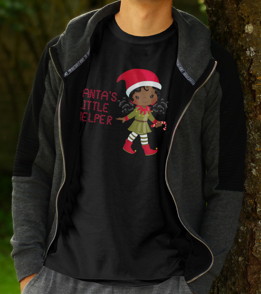 African American Girl Santa's Little Helper T-Shirt
