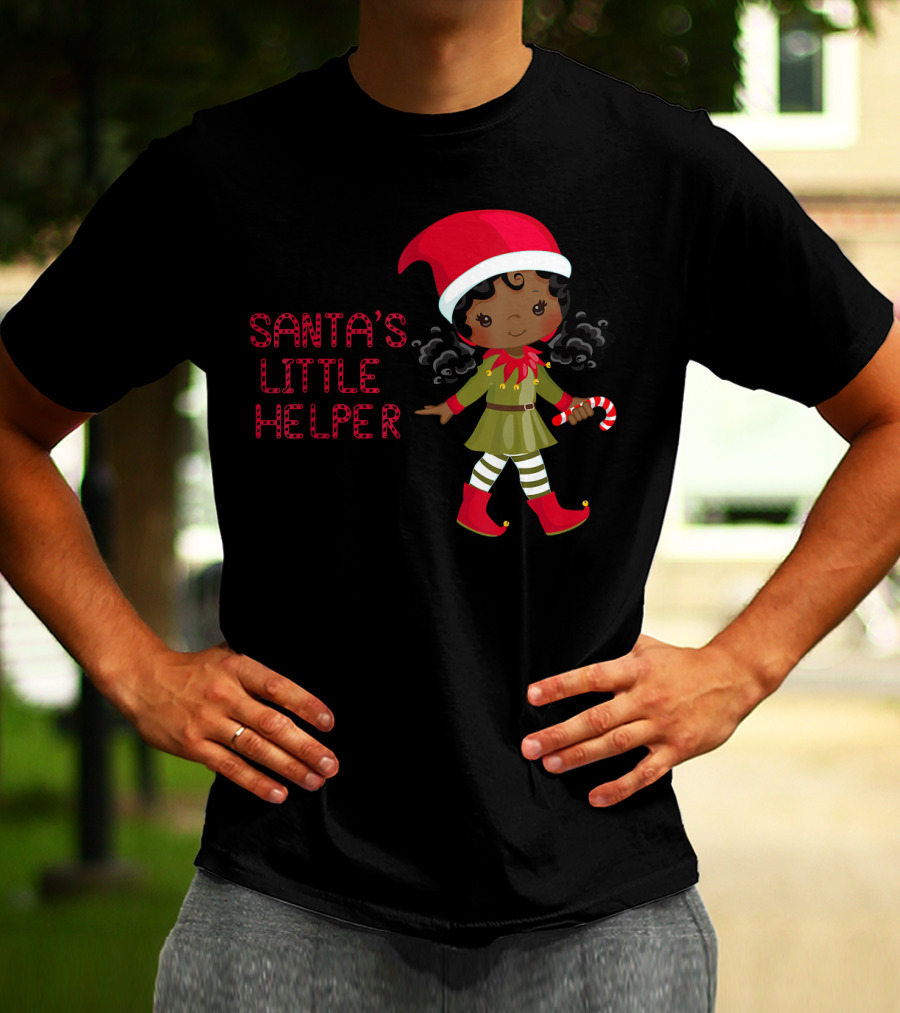 African American Girl Santa's Little Helper T-Shirt