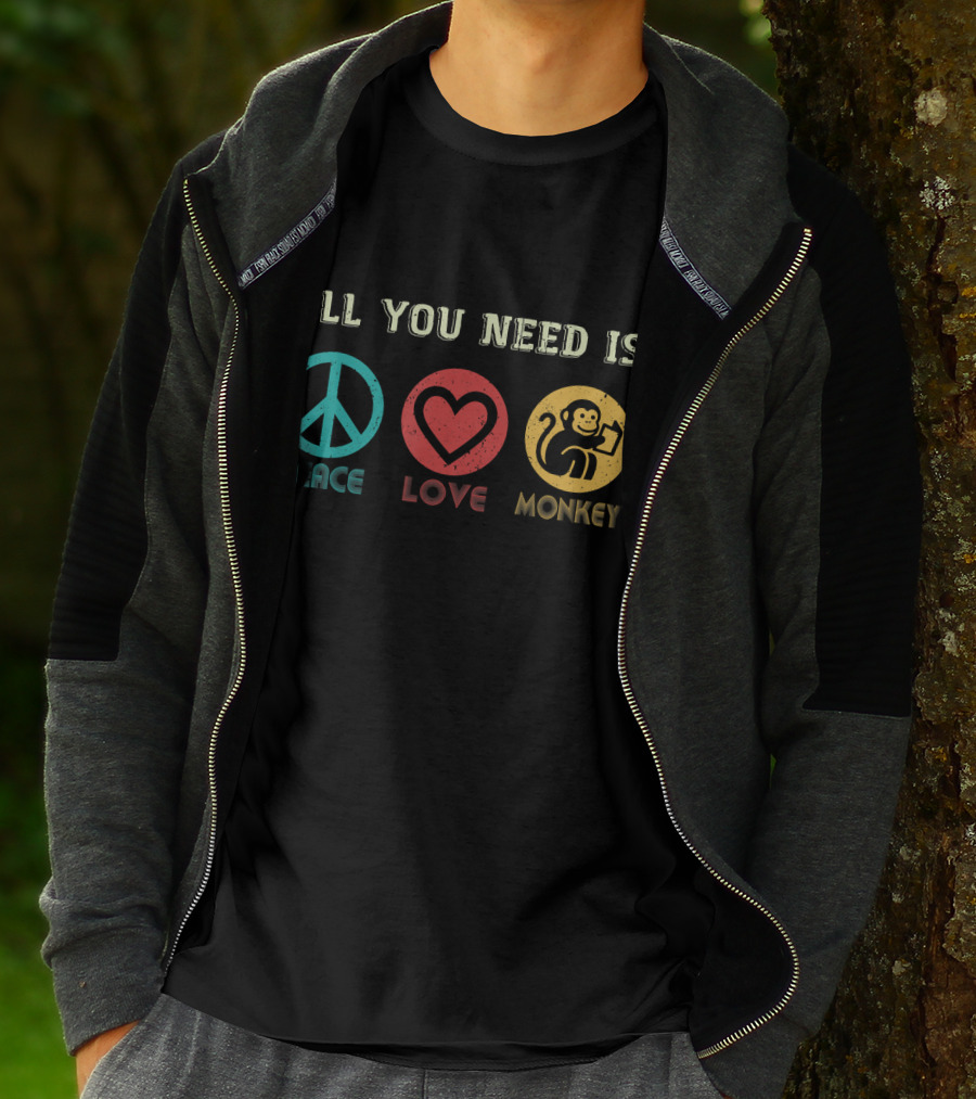 All You Need Is Peace Love And Monkey Symbols T-Shirt