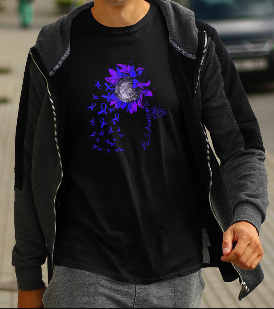 ALS Awareness Blue Sunflower With Ribbons T-Shirt