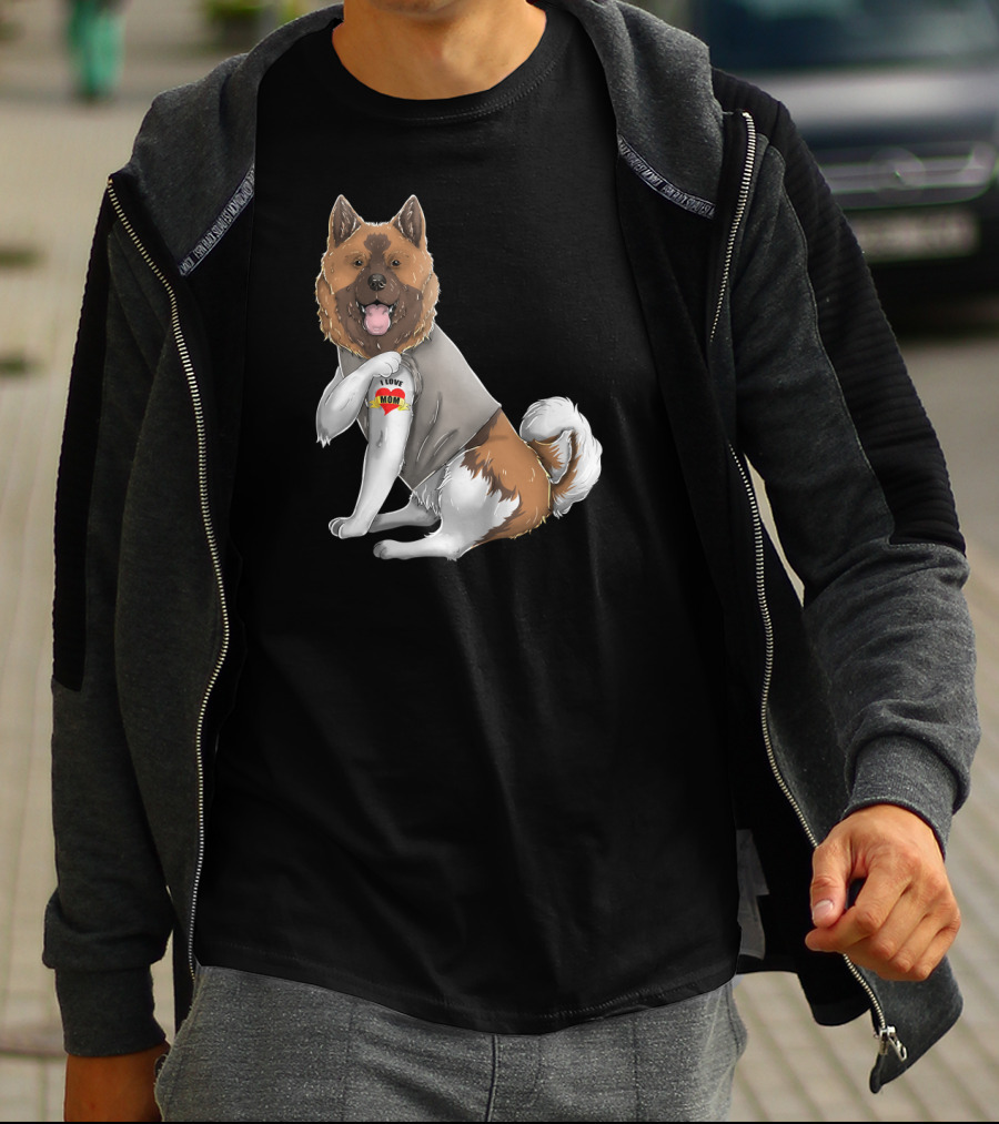 American Akita I Love Mom Tattoo Heart T-Shirt