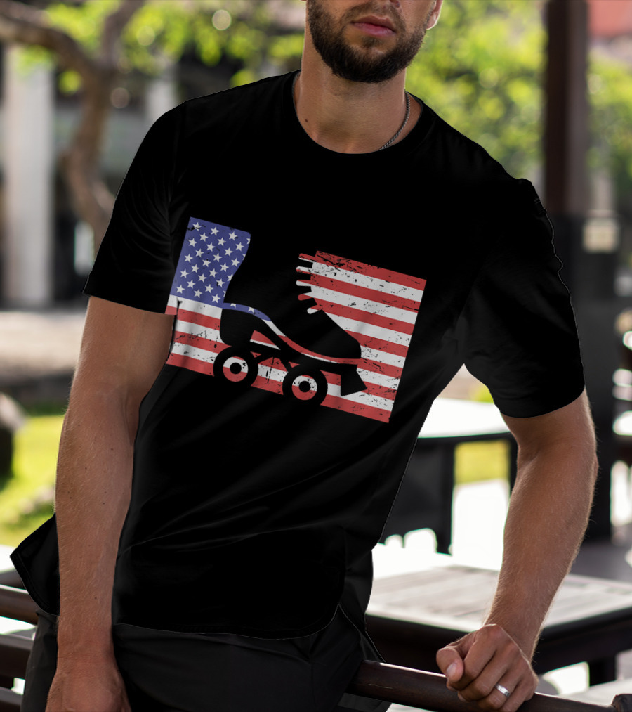 American Flag With Roller Skate T-Shirt