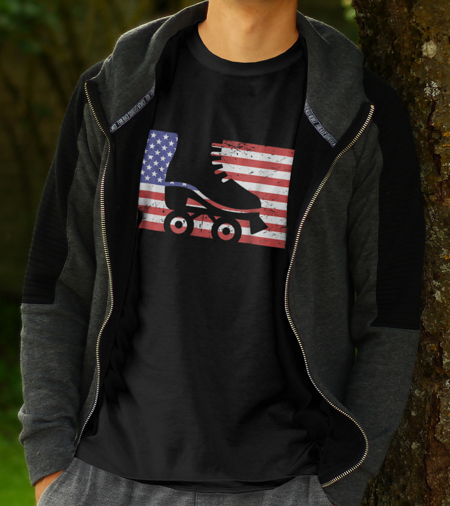 American Flag With Roller Skate T-Shirt