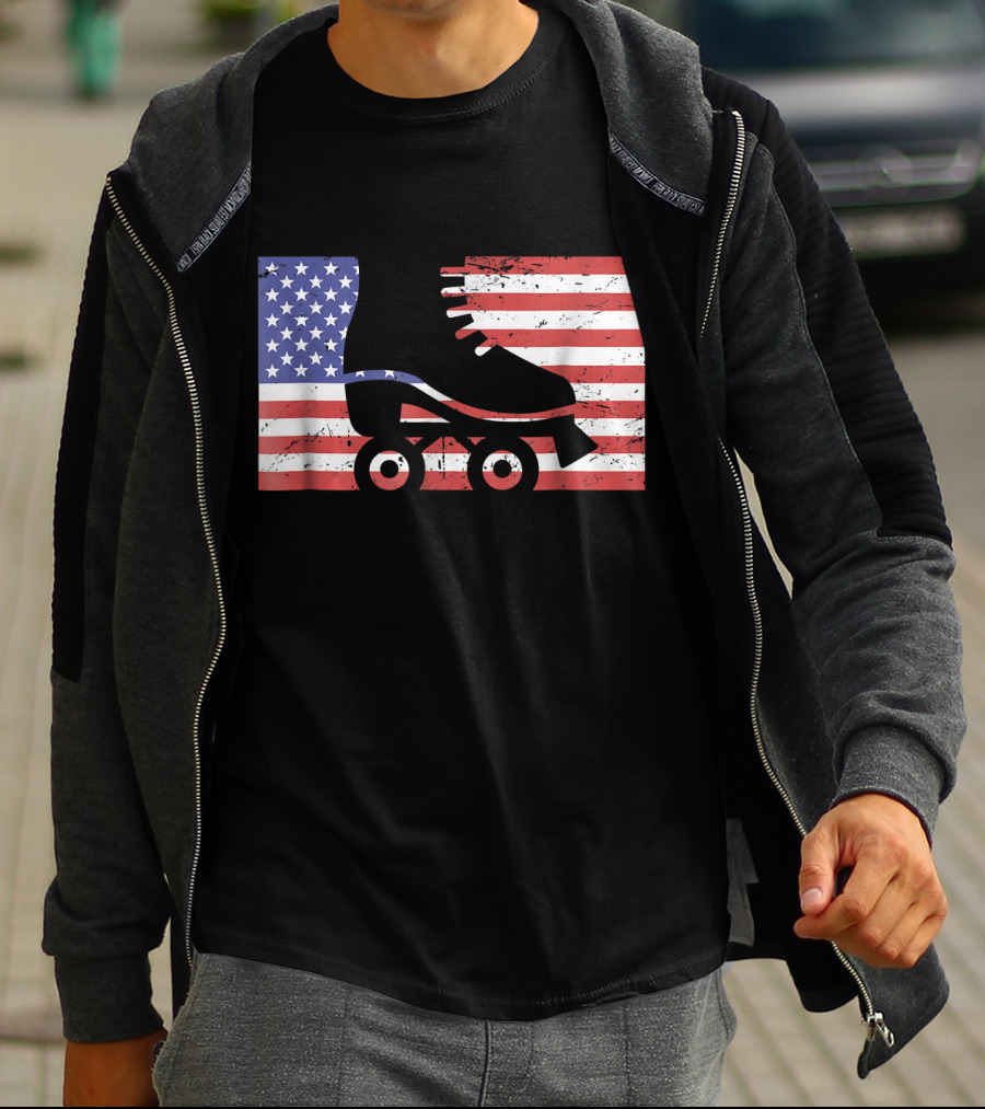 American Flag With Roller Skate T-Shirt
