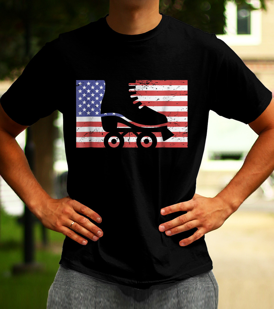 American Flag With Roller Skate T-Shirt