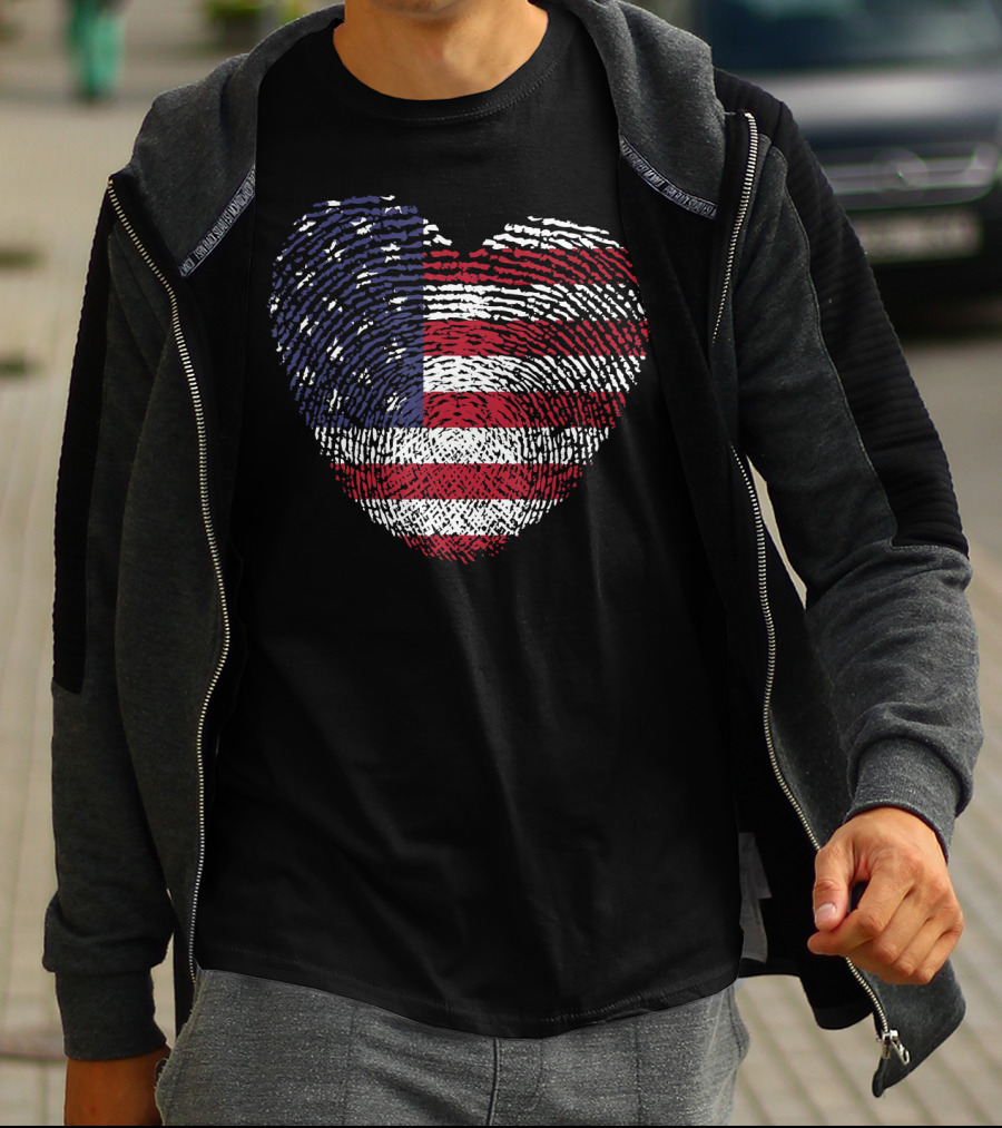 American Flag Heart Shape Fingerprint T-Shirt