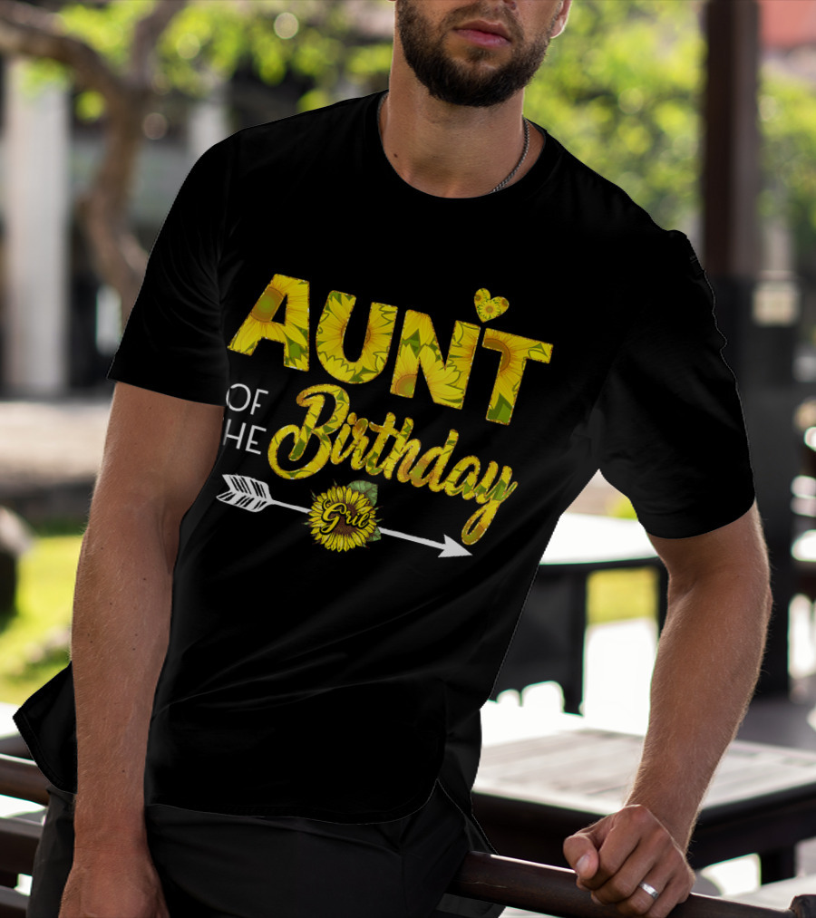 Aunt Of The Birthday Girl Sunflower Arrow Heart T-Shirt