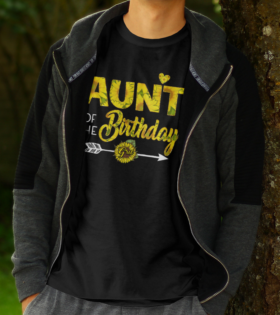 Aunt Of The Birthday Girl Sunflower Arrow Heart T-Shirt