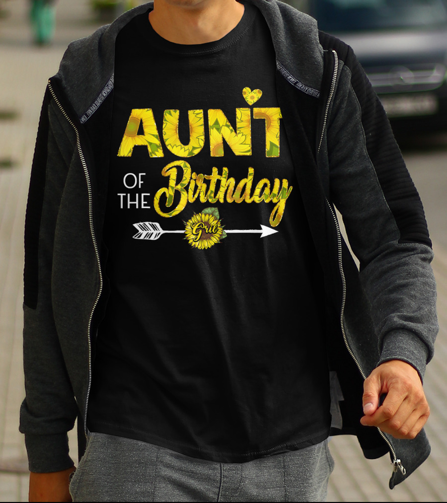 Aunt Of The Birthday Girl Sunflower Arrow Heart T-Shirt