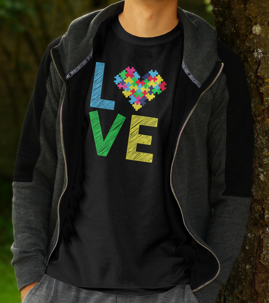 Autism Awareness Love Puzzle Heart Colorful Letters T-Shirt