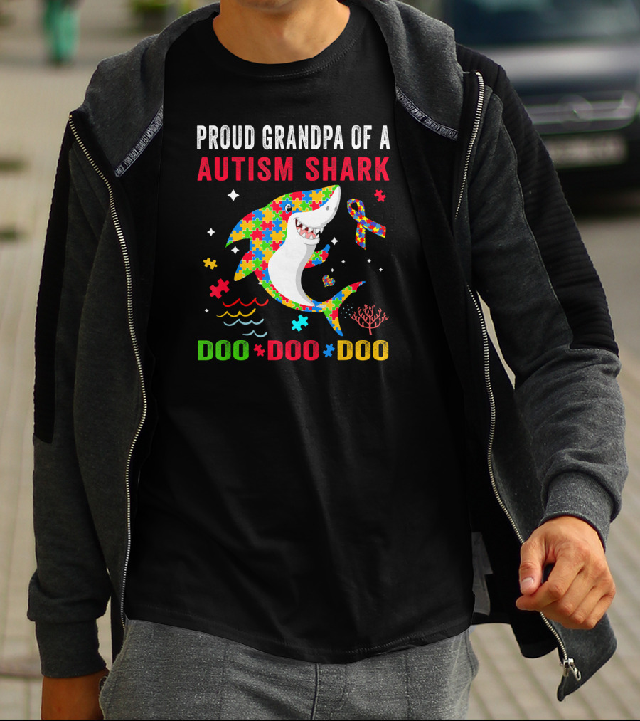 Proud Grandpa Of A Autism Shark Doo Doo Doo T-Shirt