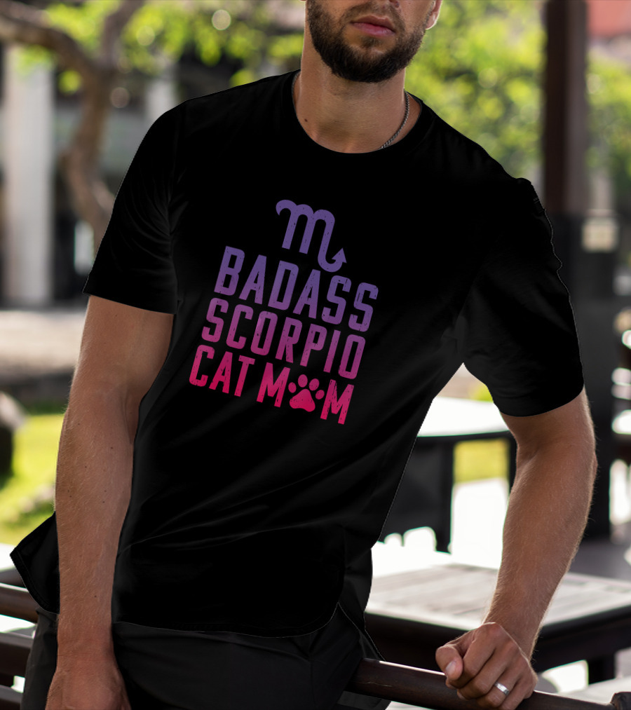 Badass Scorpio Cat Mom With Zodiac Symbol And Paw Prints T-Shirt