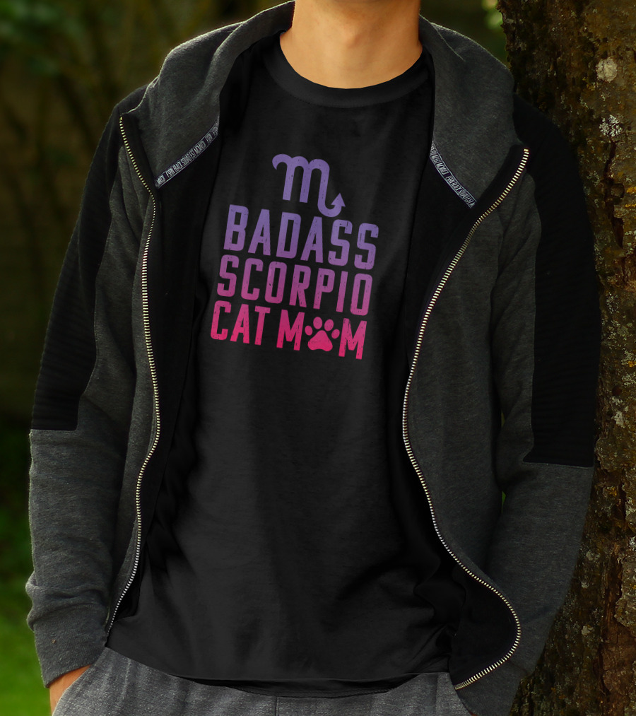 Badass Scorpio Cat Mom With Zodiac Symbol And Paw Prints T-Shirt