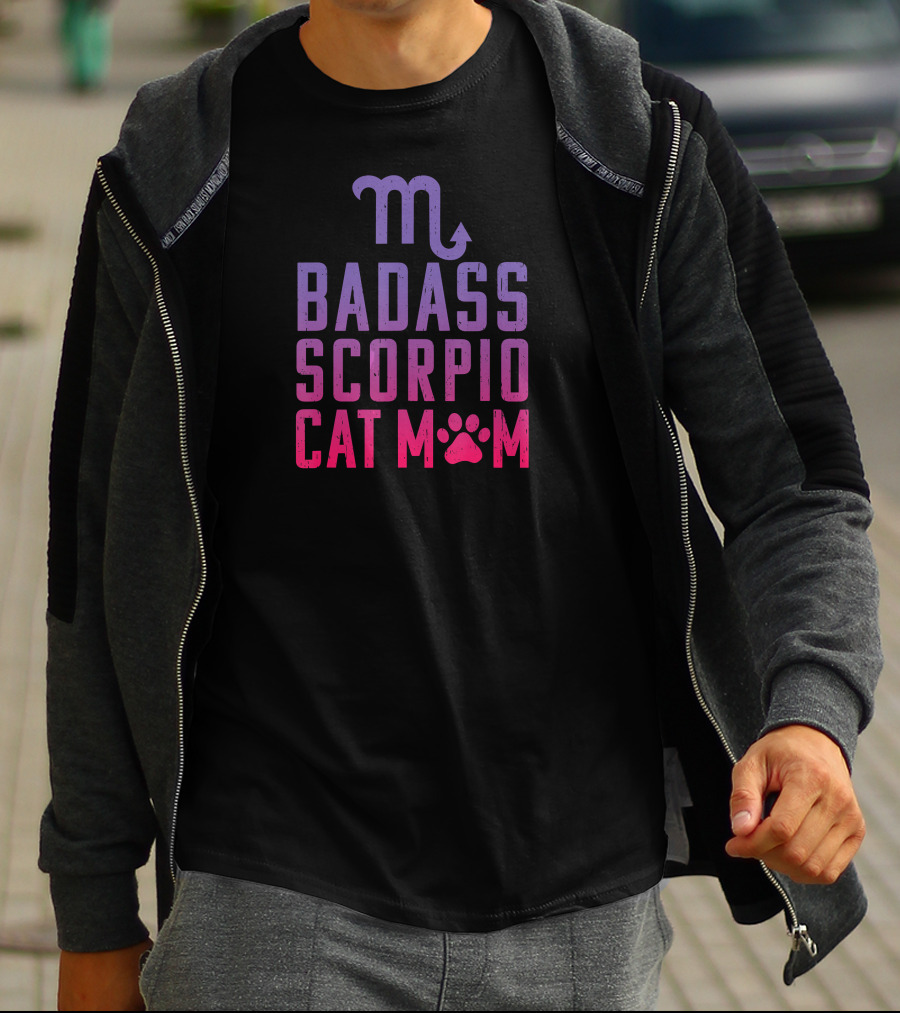 Badass Scorpio Cat Mom With Zodiac Symbol And Paw Prints T-Shirt
