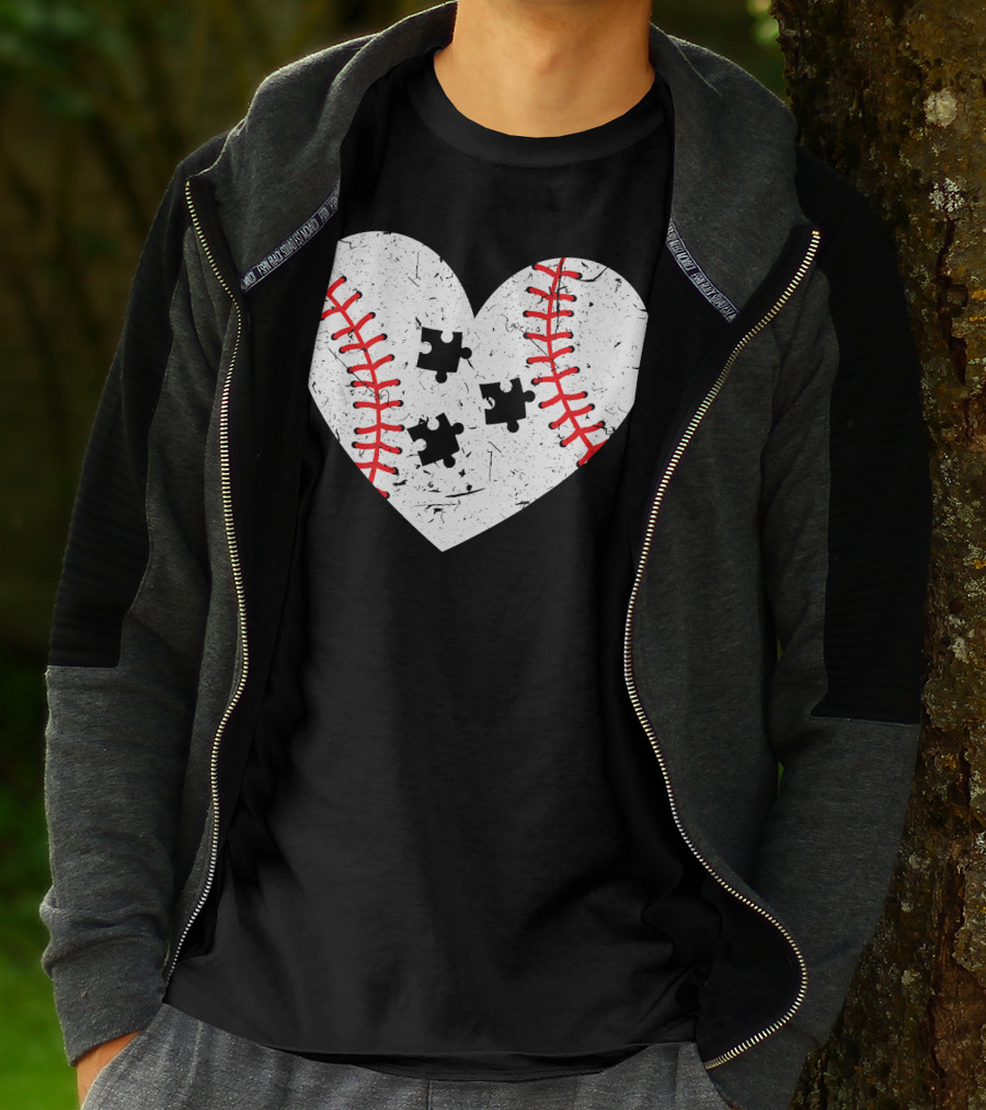 Baseball Heart Autism Puzzle Love T-Shirt
