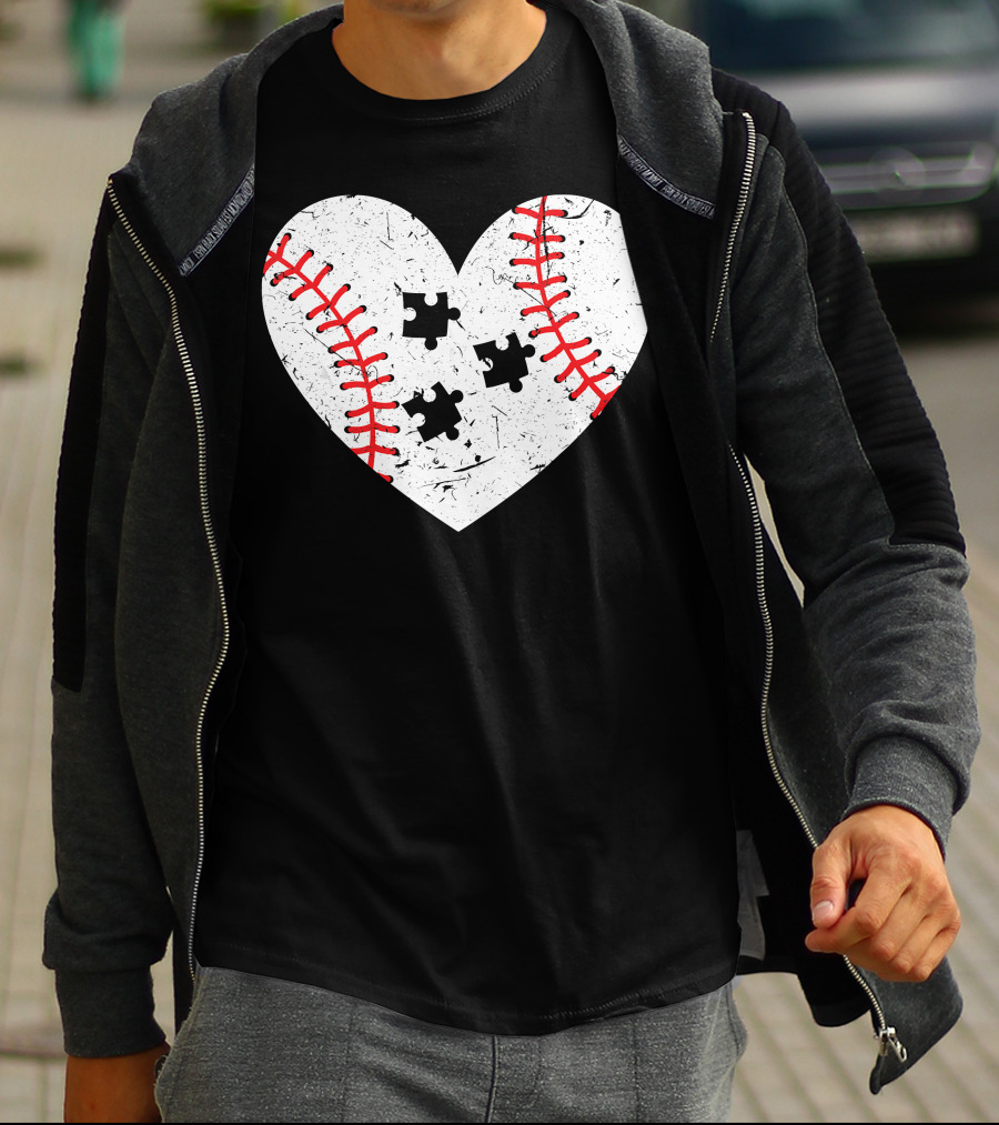Baseball Heart Autism Puzzle Love T-Shirt